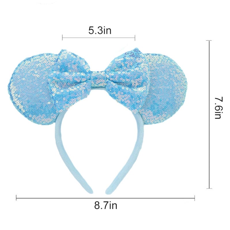 KICOFIT Mouse Ears Headbands Women Mice Ears Headhand Bows Shiny Glitter Birthday Party Themed Events (Blue sequin, One size) - Image 2